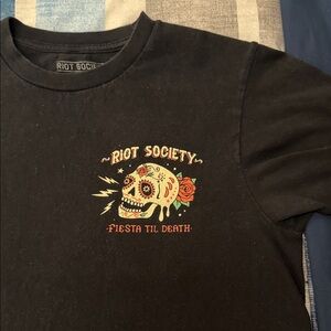 Riot Society Black Tee with Colorful Skull Design